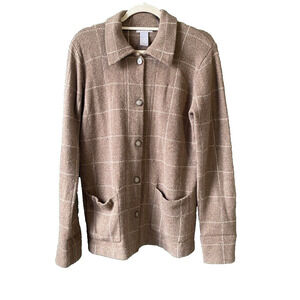 100% Lambswool Womens Size Small Tan Casual Cardigan Grandma Core Preppy Office